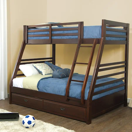 Transitional Twin/Full Bunk Bed with Trundle Drawer